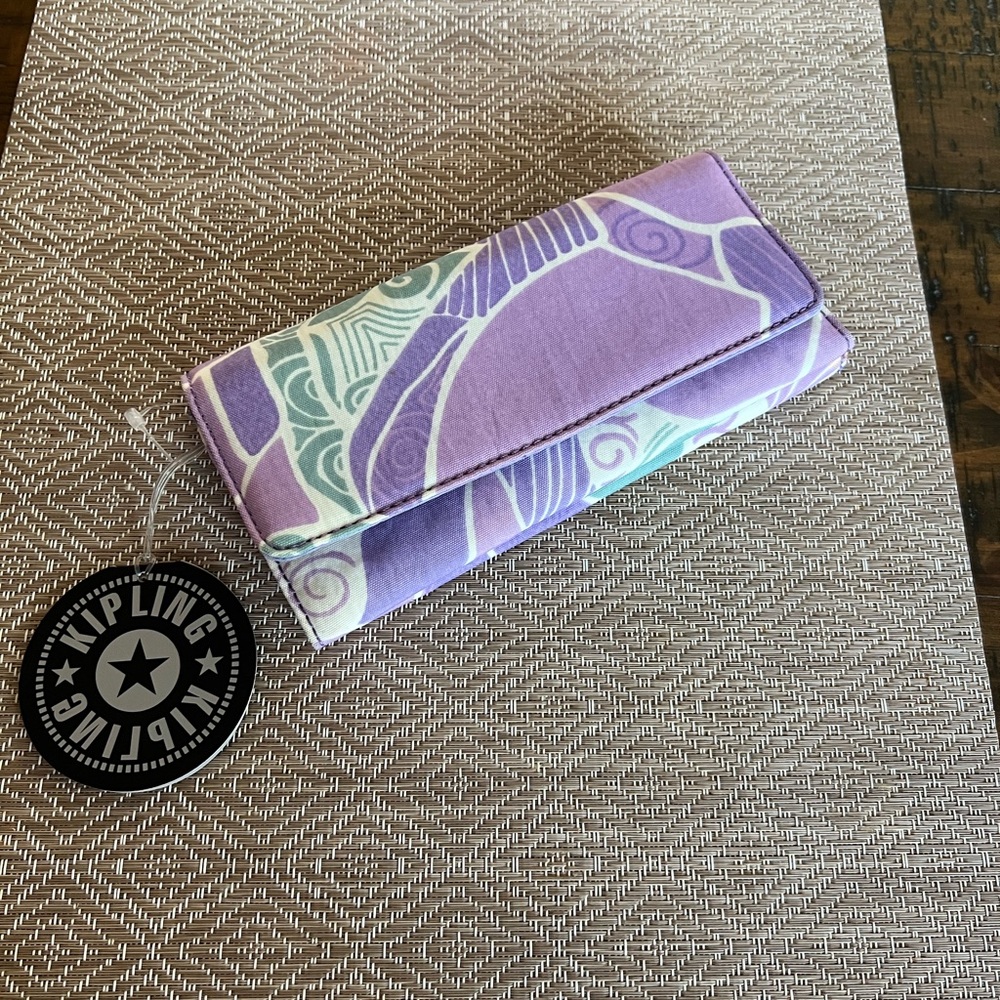 Kipling Purple and Teal Floral Print Wallet